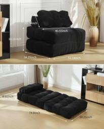London Boutique 3-in-1 Convertible Sofa Bed Chair Folding Lounger Mattress w/Pillow in Black - thumbnail 2