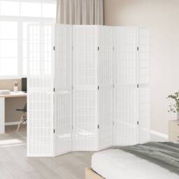 Berkfield Home Room Divider 6 Panels White Solid Wood Paulownia - thumbnail 3