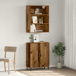 Berkfield Home Sideboard with Wall Cabinet Old Wood Engineered Wood in Brown - thumbnail 3
