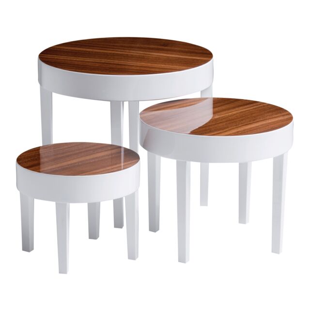 Orsina Modern Design Nest Of 3 White High Gloss Table, Space Saving Nesting Tables, Stackable Design Side Tables - image 1