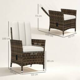 OUTSUNNY Rattan Garden Recliner Chair with Adjustable Backrest in Cream - Size: Armchair - thumbnail 3