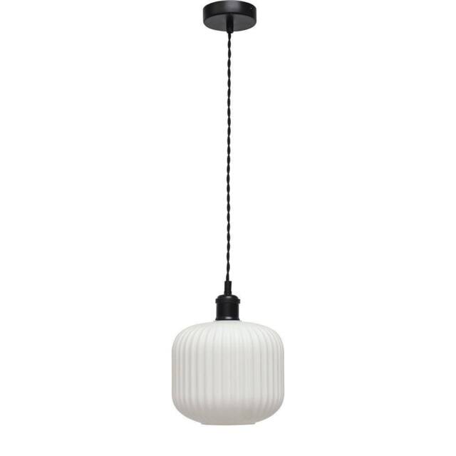 First Choice Lighting Bento - White Ribbed Glass Black Retro Pendant Fitting - image 1
