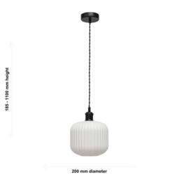 First Choice Lighting Bento - White Ribbed Glass Black Retro Pendant Fitting - thumbnail 5