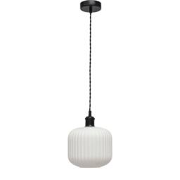 First Choice Lighting Bento - White Ribbed Glass Black Retro Pendant Fitting - thumbnail 1