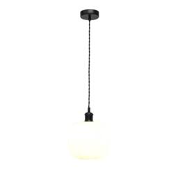 First Choice Lighting Bento - White Ribbed Glass Black Retro Pendant Fitting - thumbnail 2