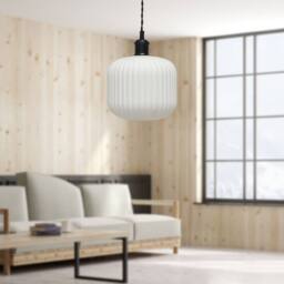 First Choice Lighting Bento - White Ribbed Glass Black Retro Pendant Fitting - thumbnail 4