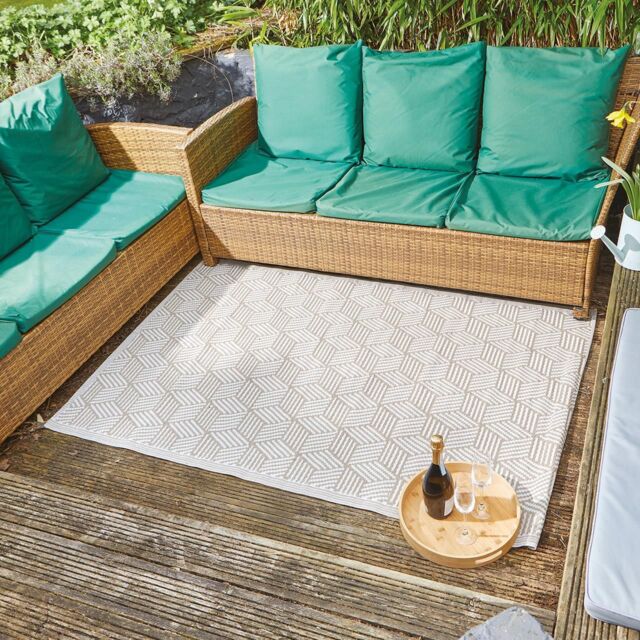 mysmartbuy Alfresco Mat - Water Resistant Outdoor Garden Geometric Pattern Rug in Taupe - Size: 120 cm x 180 cm - image 1