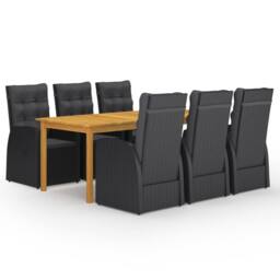 Berkfield Home 7 Piece Garden Dining Set with Cushions Black Poly Rattan - thumbnail 1