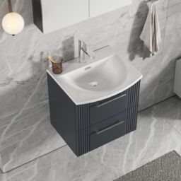 Balterley Wall Hung 2 Drawers Vanity Unit - Curved Basin 500mm, Satin Dark Grey - thumbnail 3