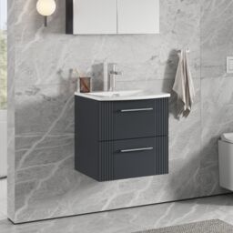 Balterley Wall Hung 2 Drawers Vanity Unit - Curved Basin 500mm, Satin Dark Grey - thumbnail 4