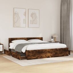 Berkfield Home Bed Frame with Headboard without Mattress Smoked Oak 180x200 cm Super King in Brown - thumbnail 1