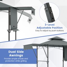 Costway 398 x 153 cm Grill Gazebo with Dual Side Awnings in Grey - thumbnail 6