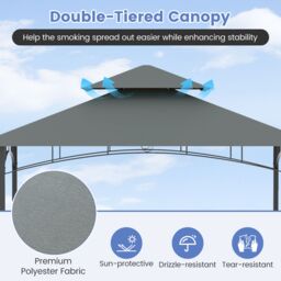 Costway 398 x 153 cm Grill Gazebo with Dual Side Awnings in Grey - thumbnail 7