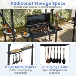 Costway 398 x 153 cm Grill Gazebo with Dual Side Awnings in Grey - thumbnail 8