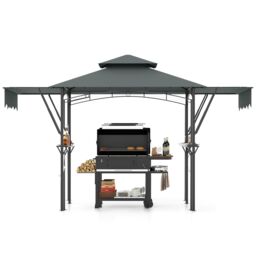 Costway 398 x 153 cm Grill Gazebo with Dual Side Awnings in Grey - thumbnail 5