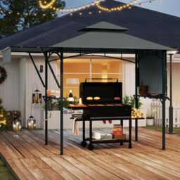 Costway 398 x 153 cm Grill Gazebo with Dual Side Awnings in Grey - thumbnail 3