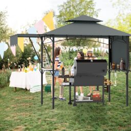 Costway 398 x 153 cm Grill Gazebo with Dual Side Awnings in Grey - thumbnail 4