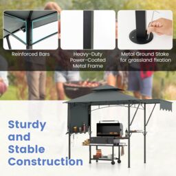 Costway 398 x 153 cm Grill Gazebo with Dual Side Awnings in Grey - thumbnail 9