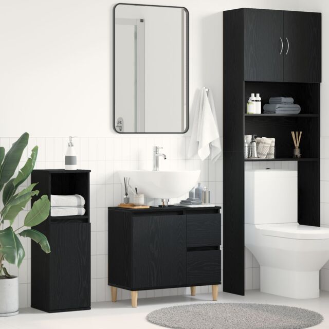 Berkfield Home Sink Cabinet Black Oak 65x33x60 cm Engineered Wood - Size: 65 x 33 x 60 cm - image 1