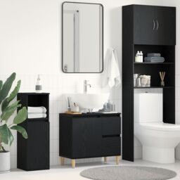 Berkfield Home Sink Cabinet Black Oak 65x33x60 cm Engineered Wood - Size: 65 x 33 x 60 cm - thumbnail 1