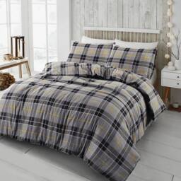 Homes-Linen 100% Brushed Cotton Tartan Flannelette Duvet Cover Set in Grey - Size: Single - thumbnail 1