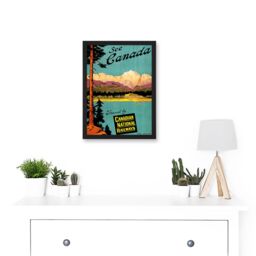 Artery8 Canada Rail Train Lake Mountain Scenic Tree Pine Advert A4 Artwork Framed Wall Art Print in Black - thumbnail 2
