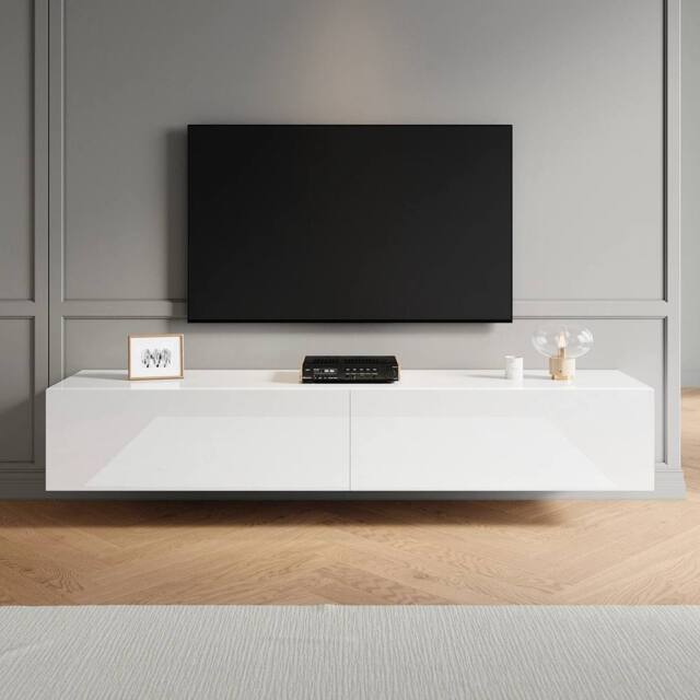ERGOVEXA Floating TV Unit Cabinet Wall Mounted High Gloss Entertainment Unit in White - image 1