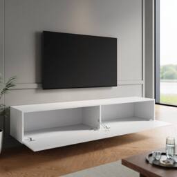 ERGOVEXA Floating TV Unit Cabinet Wall Mounted High Gloss Entertainment Unit in White - thumbnail 4