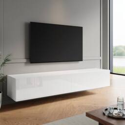 ERGOVEXA Floating TV Unit Cabinet Wall Mounted High Gloss Entertainment Unit in White - thumbnail 3