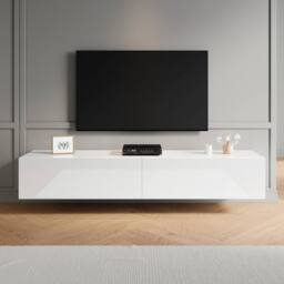 ERGOVEXA Floating TV Unit Cabinet Wall Mounted High Gloss Entertainment Unit in White