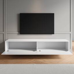 ERGOVEXA Floating TV Unit Cabinet Wall Mounted High Gloss Entertainment Unit in White - thumbnail 5