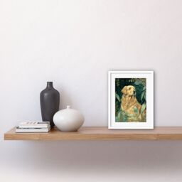 "Artery8 Wall Art Print Golden Retriever Dog in Nature Modern Watercolour Artwork Framed 9X7 Inch in White - Size: W7"" x H9""" - thumbnail 2