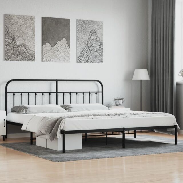 Berkfield Home Metal Bed Frame with Headboard Black 200x200 cm - image 1