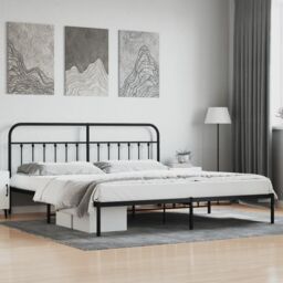 Berkfield Home Metal Bed Frame with Headboard Black 200x200 cm - thumbnail 1