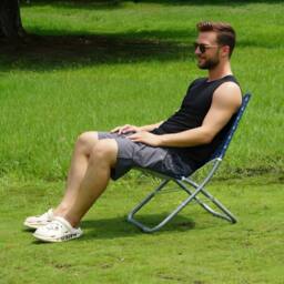 EONLION Adult Blue Folding Beach Chair Portable Metal Garden Patio - Size: 100 cm - thumbnail 4