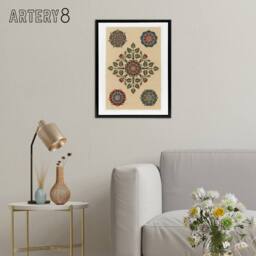 "Artery8 Vintage Stylised Rose Flower Pattern Audsley Framed Canvas Wall Art in Orange - Size: W12"" x H16""" - thumbnail 3