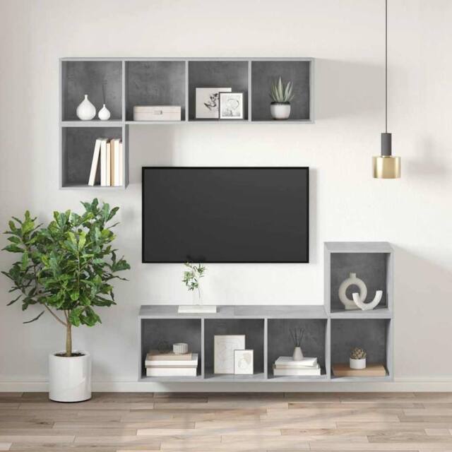 Berkfield Home Practical Wall-mounted TV Cabinet Concrete Grey 37x37x107 cm Engi - Size: 37 x 37 x 107 cm - image 1