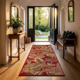 Livabliss Riley Vintage Red Brown Green Traditional Boho Living Dining Bedroom Rug in Dark Red - Size: 80 cm x 220 cm