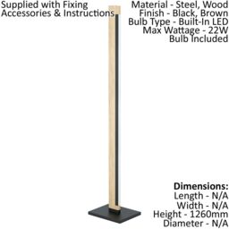 Loops Floor Lamp Light Colour Black Brown Shade White Plastic Bulb LED 22W Included - thumbnail 2