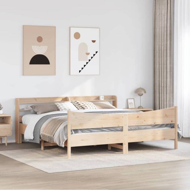Berkfield Home Sleek Bed Frame with Headboard 180x200 cm Super King Solid Wood Pine in Light Brown - image 1
