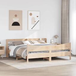 Berkfield Home Sleek Bed Frame with Headboard 180x200 cm Super King Solid Wood Pine in Light Brown - thumbnail 1