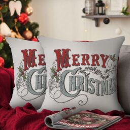 Velosso Christmas Holly Filled Cushion - Size: 43 cm x 43 cm - thumbnail 1