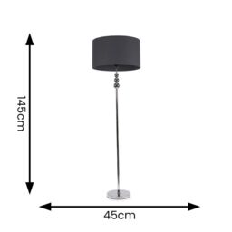ValueLights Marissa Fabric Drum Shade with Chrome Stacked Ball Floor Lamp with LED Bulb in Charcoal - thumbnail 7