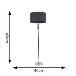 ValueLights Marissa Fabric Drum Shade with Chrome Stacked Ball Floor Lamp with LED Bulb in Charcoal - thumbnail 5