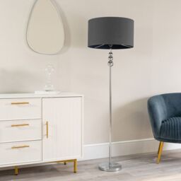 ValueLights Marissa Fabric Drum Shade with Chrome Stacked Ball Floor Lamp with LED Bulb in Charcoal - thumbnail 4