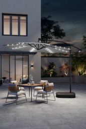 Garden Sanctuary Large 32 LED Lights Cantilever Garden Parasol with Plastic Base in Light Grey - thumbnail 2