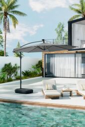 Garden Sanctuary Large 32 LED Lights Cantilever Garden Parasol with Plastic Base in Light Grey - thumbnail 3