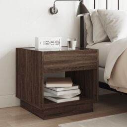 Berkfield Home Bedside Table with Infinity LED Brown Oak 50x50x50 cm - Size: 50 x 50 x 50 cm - thumbnail 4