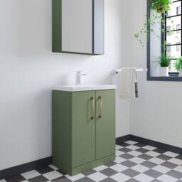 Balterley Bathroom Vanity Basin Unit, Brushed Bronze Handles, 600mm, Satin Green - thumbnail 3