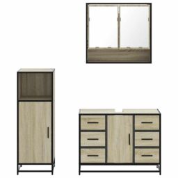 Berkfield Home 3 Piece Bathroom Furniture Set Sonoma Oak Engineered Wood in Brown - thumbnail 5